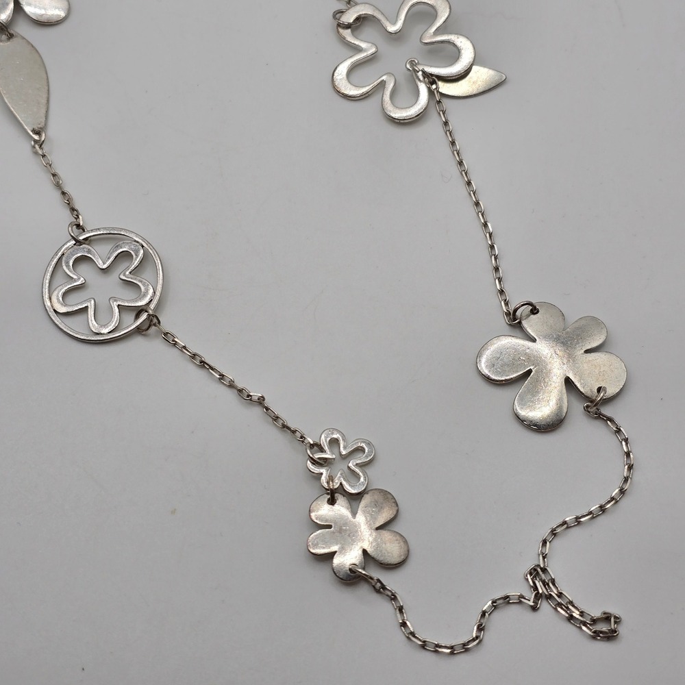 Bohm‎ Floral Charm Long Chain Necklace Women Silver Tone Boho Botanical